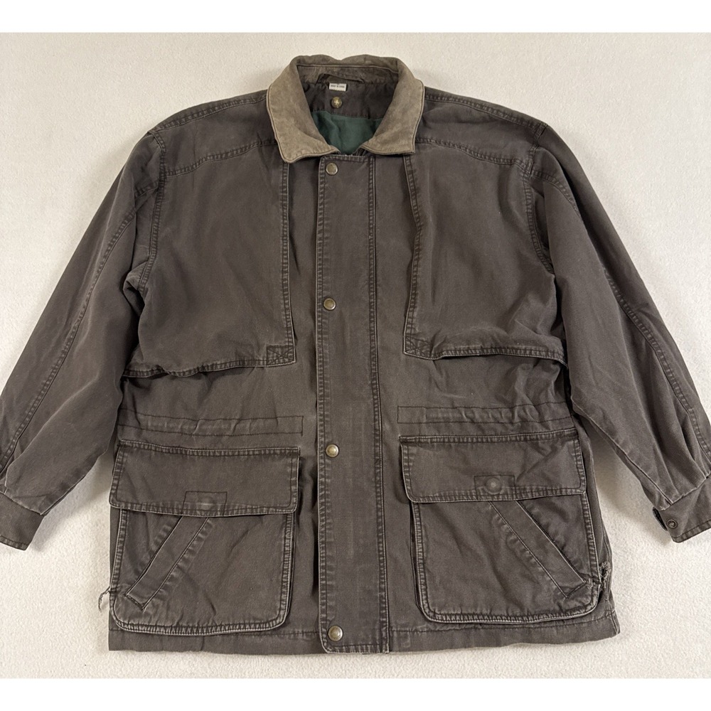 Vtg Mens Barn Chore Coat Leather Collar Med Sears Distressed Torn 100% Cotton
